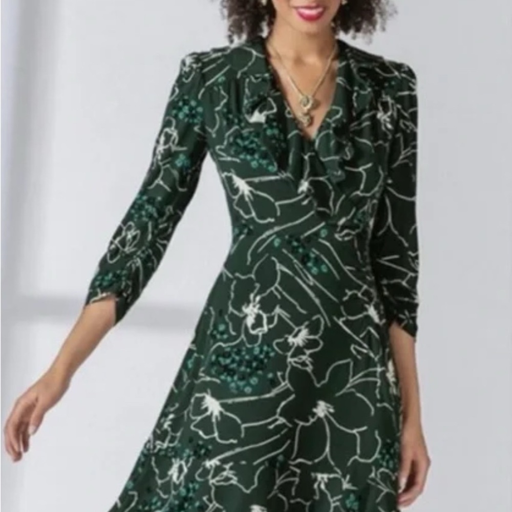 CAbi Green Cowl Neck Fit and Flare Dress
